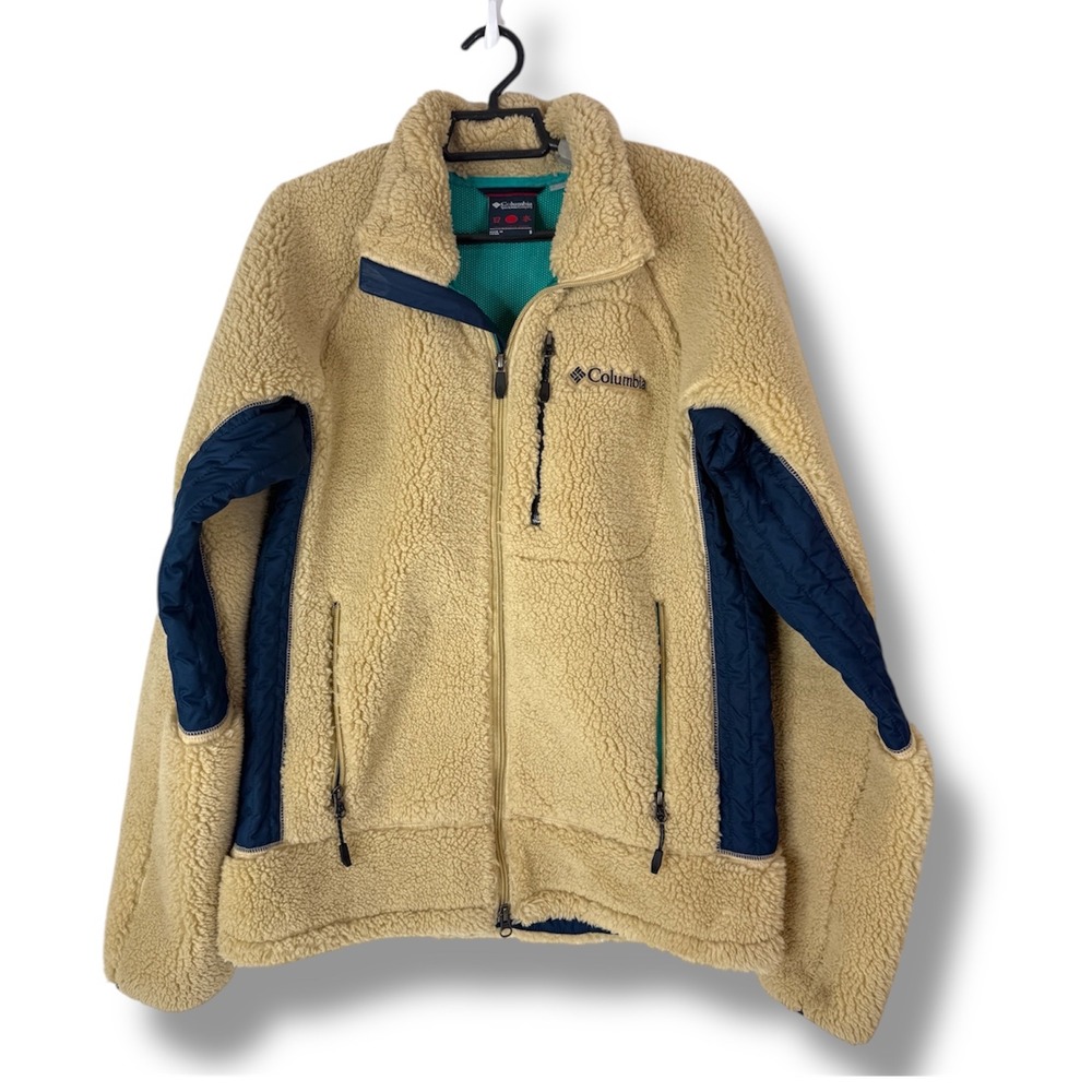Columbia‎ Jacket Adult Small Japan Retro Sherpa Deep Pile Fleece Tan Blue